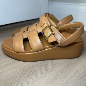 Vionic Delano women's platform wedge comfort sandal in camel leather Size 8